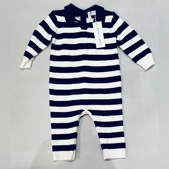 Janie and Jack Baby Striped Collared One Piece Blue Stripes size 3-6 months - Picture 4 of 7